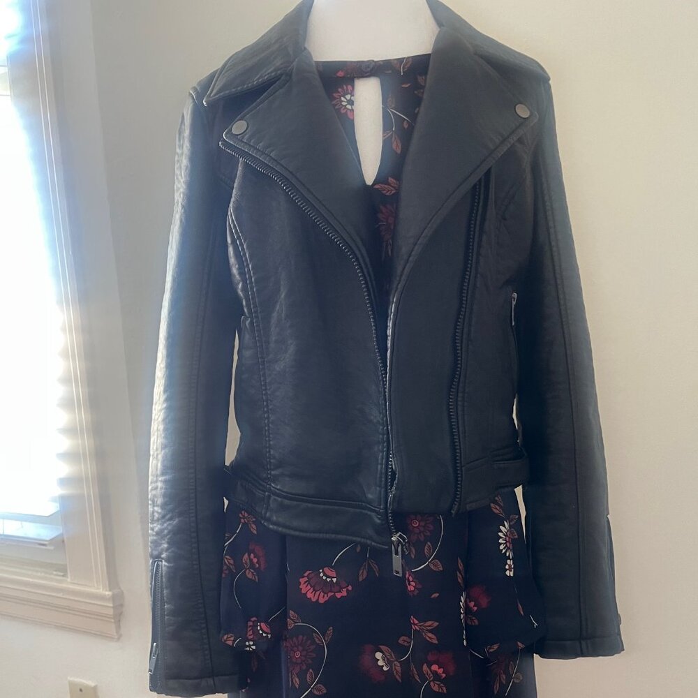 Faux Leather Zip Waist Length Jacket by Guess - Black S - Picture 1 of 7